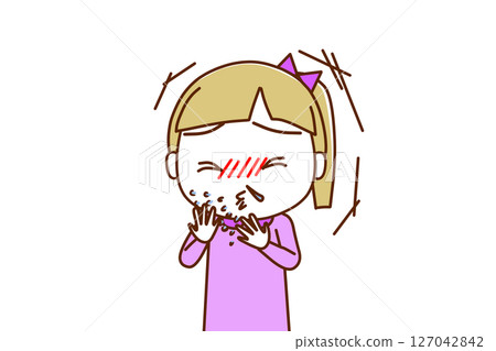 (前上半身)一名白人女孩感冒了,劇烈打噴嚏,流鼻水 (前上半身)一名白人女孩感冒了,劇烈打噴嚏,流鼻水 127042842