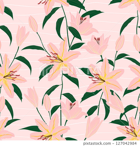 Hand drawn lily floral seamless pattern design for fashion,fabric,textile,wallpaper and all print 127042984