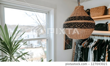 Woven pendant light natural fiber interior design home decor boho chic bright room 127043021