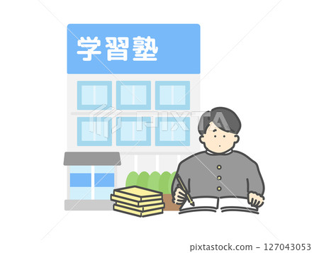 高中男生就讀補習班建築插畫 127043053