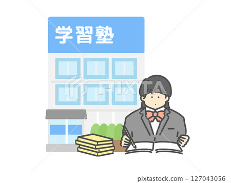 High school girls studying, cram school, building illustration 127043056