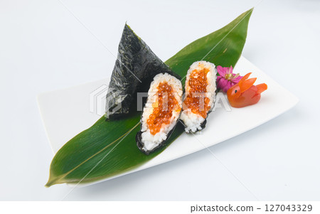 Japanese Onigiri Rice Ball with Salmon Roe (Ikura) Filling 127043329