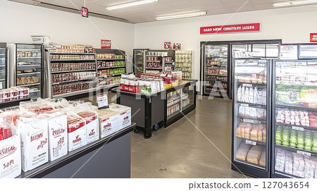 Well-Stocked Asian Grocery Store Interior with Refrigerated Good Well-Stocked Asian Grocery Store Interior with Refrigerated Good 127043654
