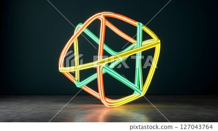 Abstract neon light sculpture geometric shapes and vibrant colors 127043764