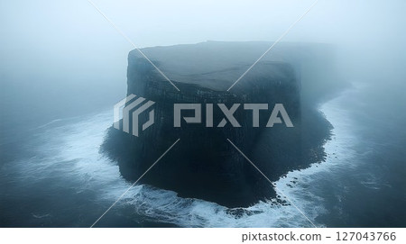 Misty sea stack dramatic ocean waves coastal landscape 127043766