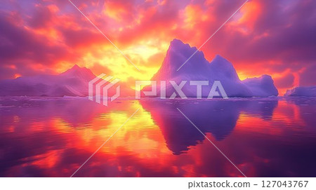 Vibrant sunset reflecting on icebergs colorful nature scene 127043767