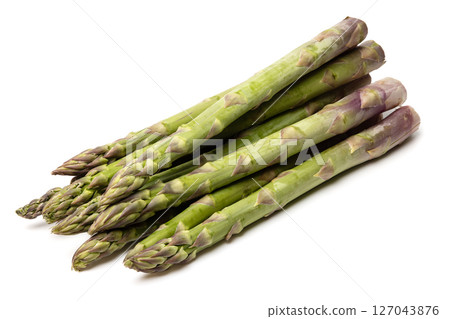 Healthy food and ingredients -Bunch of natural organic green asparagus isolated on white background with built-in clipping path 127043876