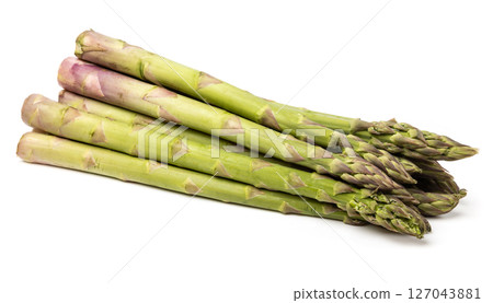 Healthy food and ingredients -Bunch of natural organic green asparagus isolated on white background with built-in clipping path 127043881