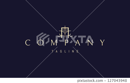 Vector golden logo with an abstract image of a passage with a tree in the middle. Vector golden logo with an abstract image of a passage with a tree in the middle. 127043948
