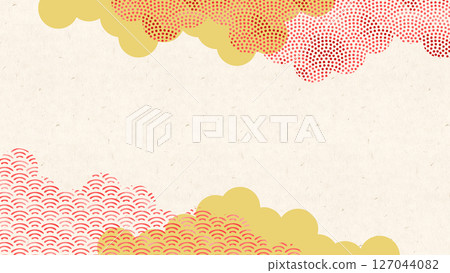 Modern Japanese background with Japanese patterns. Japanese style frame. Beautiful wallpaper with watercolor Japanese patterns. 127044082
