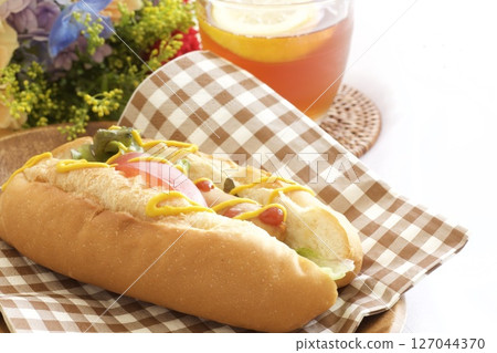 Bucket of hot dogs 127044370