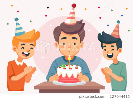 The boy is celebrating his birthday with his friends. 127044415