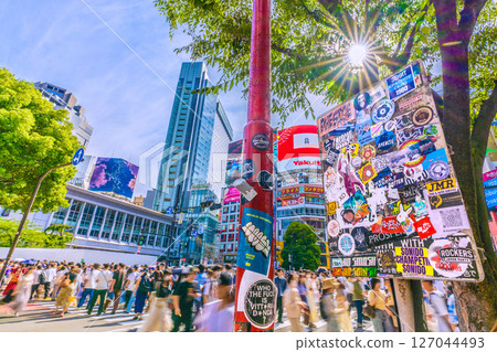 Tokyo cityscape in Japan Inbound tourism continues... Shibuya bustling with foreign tourists, sunlight filtering through the trees... stickers and more Tokyo cityscape in Japan Inbound tourism continues... Shibuya bustling with foreign tourists, sunlight filtering through the trees... stickers and more 127044493