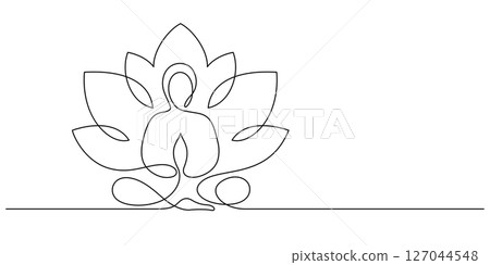 woman serene yoga pose meditation one line drawing 127044548