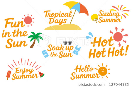 Hand-drawn summer English phrase material set (Fun in the Sun) / Color Hand-drawn summer English phrase material set (Fun in the Sun) / Color 127044585