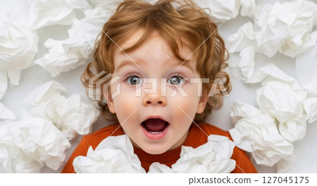 child girl with paper tissue 127045175