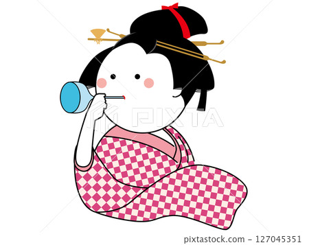 A relaxed illustration of a girl blowing a poppin A relaxed illustration of a girl blowing a poppin 127045351