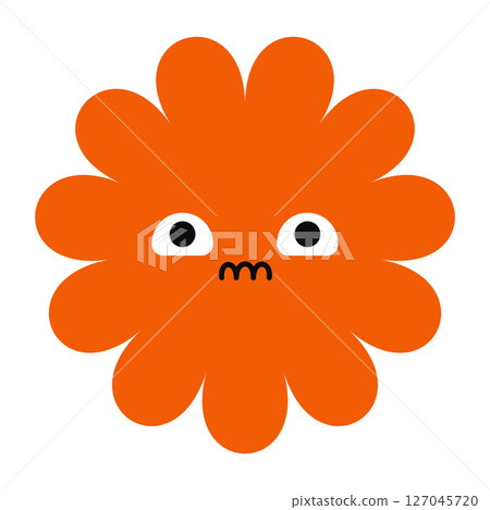 Cartoon flower with tearful eyes and a sorrowful expression. Bright colors and minimal shapes express deep emotion. 127045720
