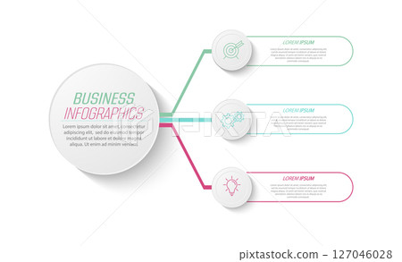 Infographics 3 step. Visualization of business data, projects, trainings, development plans and strategies. Pictograms of processes Infographics 3 step. Visualization of business data, projects, trainings, development plans and strategies. Pictograms of processes 127046028