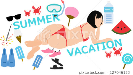 Illustration of a woman in a swimsuit enjoying summer Illustration of a woman in a swimsuit enjoying summer 127046133