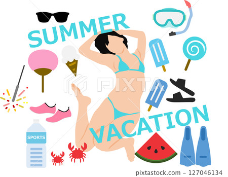 穿著泳衣的女人享受夏日的插圖 穿著泳衣的女人享受夏日的插圖 127046134