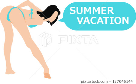 Illustration of a woman in a swimsuit enjoying summer 127046144