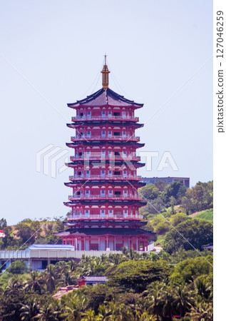 A colorful Duobao Stupa of traditional Chinese architecture in the Sanya Nanshan Cultural Center A colorful Duobao Stupa of traditional Chinese architecture in the Sanya Nanshan Cultural Center 127046259