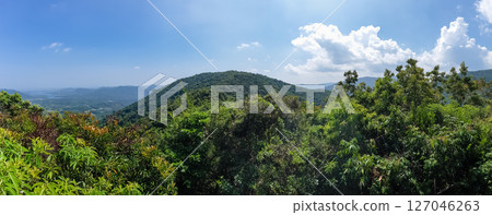 Panorama top view of park in the Yanoda Rainforest Cultural Tourism Zone, Hainan Panorama top view of park in the Yanoda Rainforest Cultural Tourism Zone, Hainan 127046263