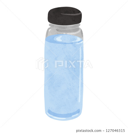 Plastic bottle filled with water - watercolor hand-drawn illustration 127046315