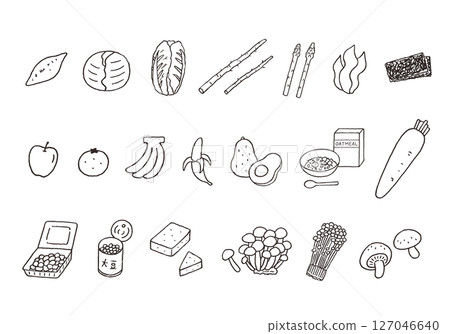 Hand-drawn illustration set of foods rich in dietary fiber (monochrome) Hand-drawn illustration set of foods rich in dietary fiber (monochrome) 127046640