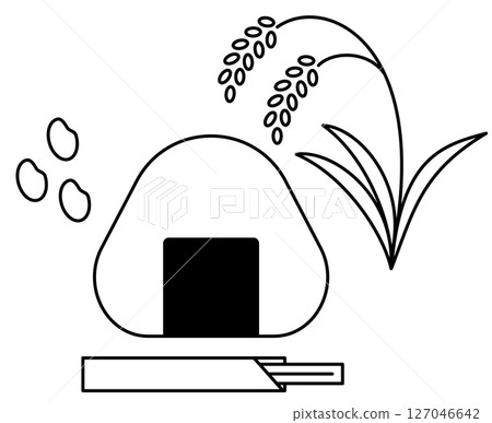 飯糰、米穗、米粒和一次性筷子的簡單插圖 飯糰、米穗、米粒和一次性筷子的簡單插圖 127046642