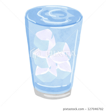 A glass filled with ice water, watercolor-style hand-drawn illustration 127046782