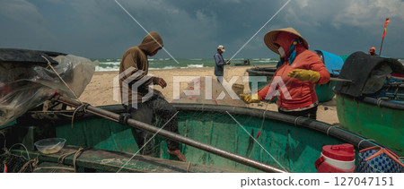 traditional fishing boat on the beach 127047151