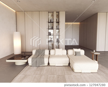 Modern minimalist lounge with cream decor Modern minimalist lounge with cream decor 127047280