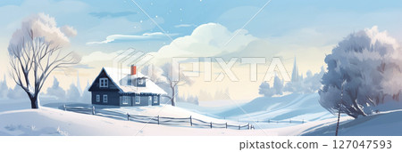 House in a winter snowfield 127047593