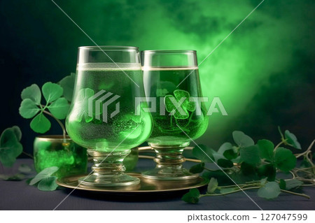 St. Patrick's Day, green beer in glasses 127047599