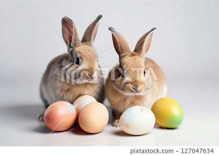 Easter background with bunny and eggs 127047634