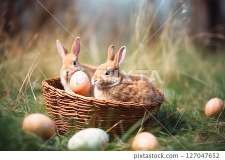 Easter background with bunny and eggs 127047652