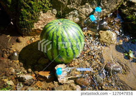 Watermelon and Ramune chilled with stream water 127047858