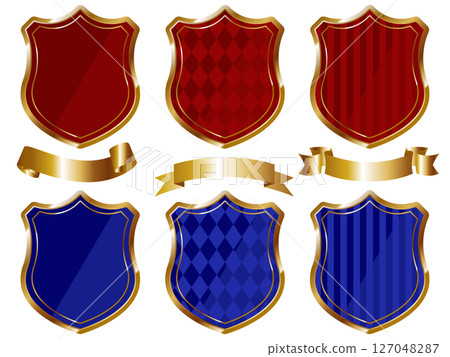 A set of 6 luxurious shield frames in red and blue 127048287