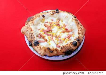 Delicious takeaway Italian food with chewy dough Authentic Neapolitan pizza Delicious takeaway Italian food with chewy dough Authentic Neapolitan pizza 127048744
