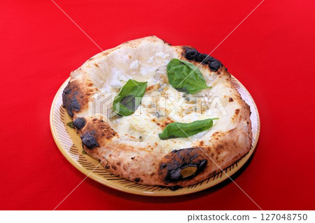Delicious takeaway Italian food with chewy dough Authentic Neapolitan pizza Delicious takeaway Italian food with chewy dough Authentic Neapolitan pizza 127048750