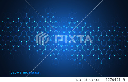 Abstract technology background and design element with hexagons pattern and geometric shapes 127049149