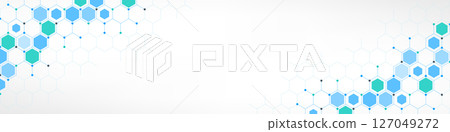 Panoramic view of abstract geometric background with hexagons shape pattern for banner or website header template 127049272