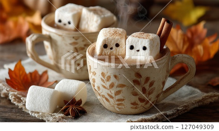 Smiling Marshmallows in Autumnal Hot Chocolate 127049309