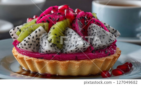 Colorful Fruit Tart with Kiwi and Dragon Fruit Colorful Fruit Tart with Kiwi and Dragon Fruit 127049682