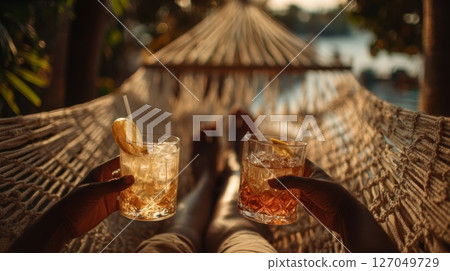 Relaxing Hammock Sunset Cocktails 127049729