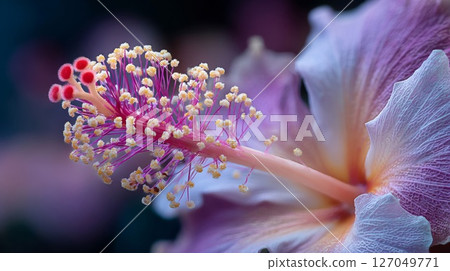 Closeup of a Pink and White Hibiscus Flower 127049771
