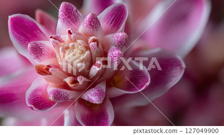 Closeup of a Pink and White Flower with Speckled Petals Closeup of a Pink and White Flower with Speckled Petals 127049900