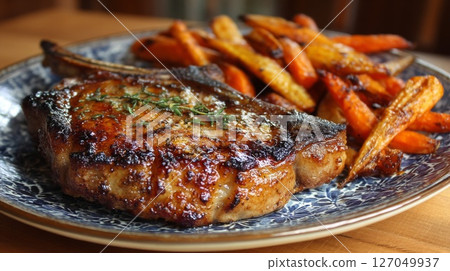 Roasted Pork Chop with Glazed Carrots 127049937